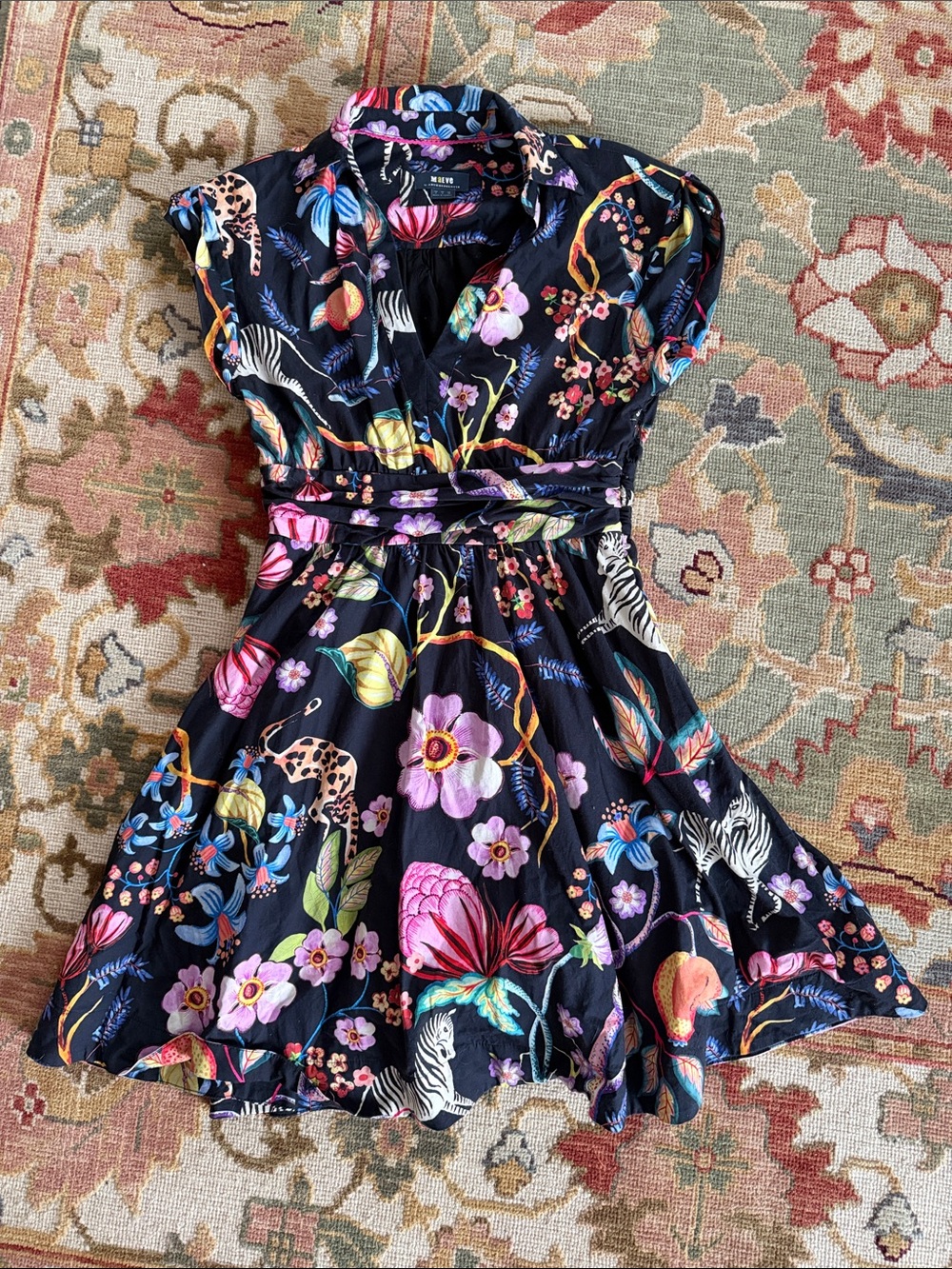 Maeve Black Floral & Animal-Print Midi Dress NWOT